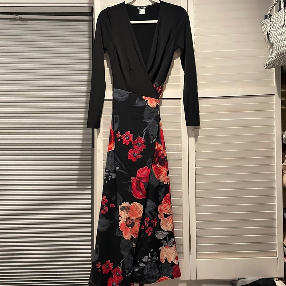 Venus Floral and Black Wrap Dress
